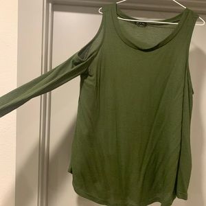 Cold shoulder long green shirt